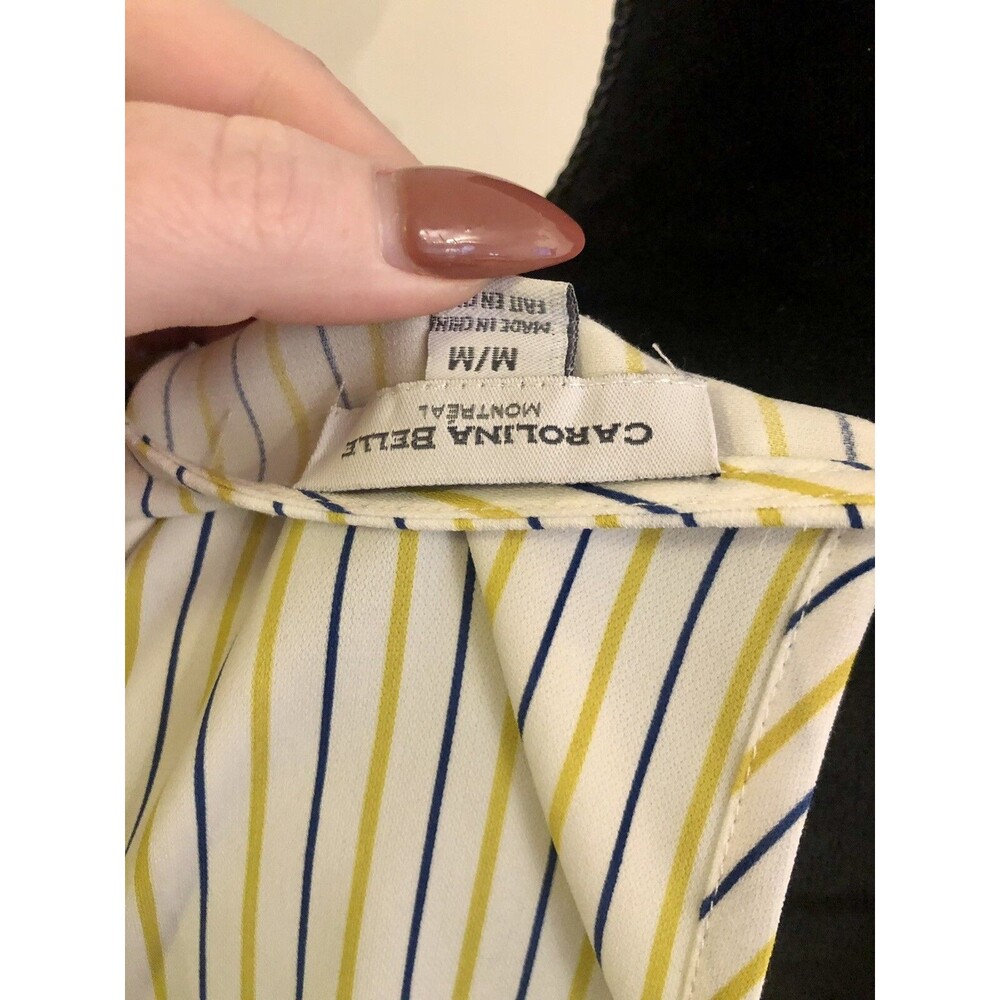 Carolina Belle Women's White Yellow Stripe Ruffle Sleeve Blouse Size M - Picture 6 of 8